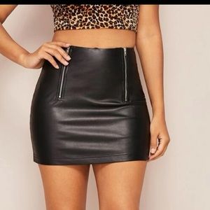 SHEIN faux leather black mini skirt